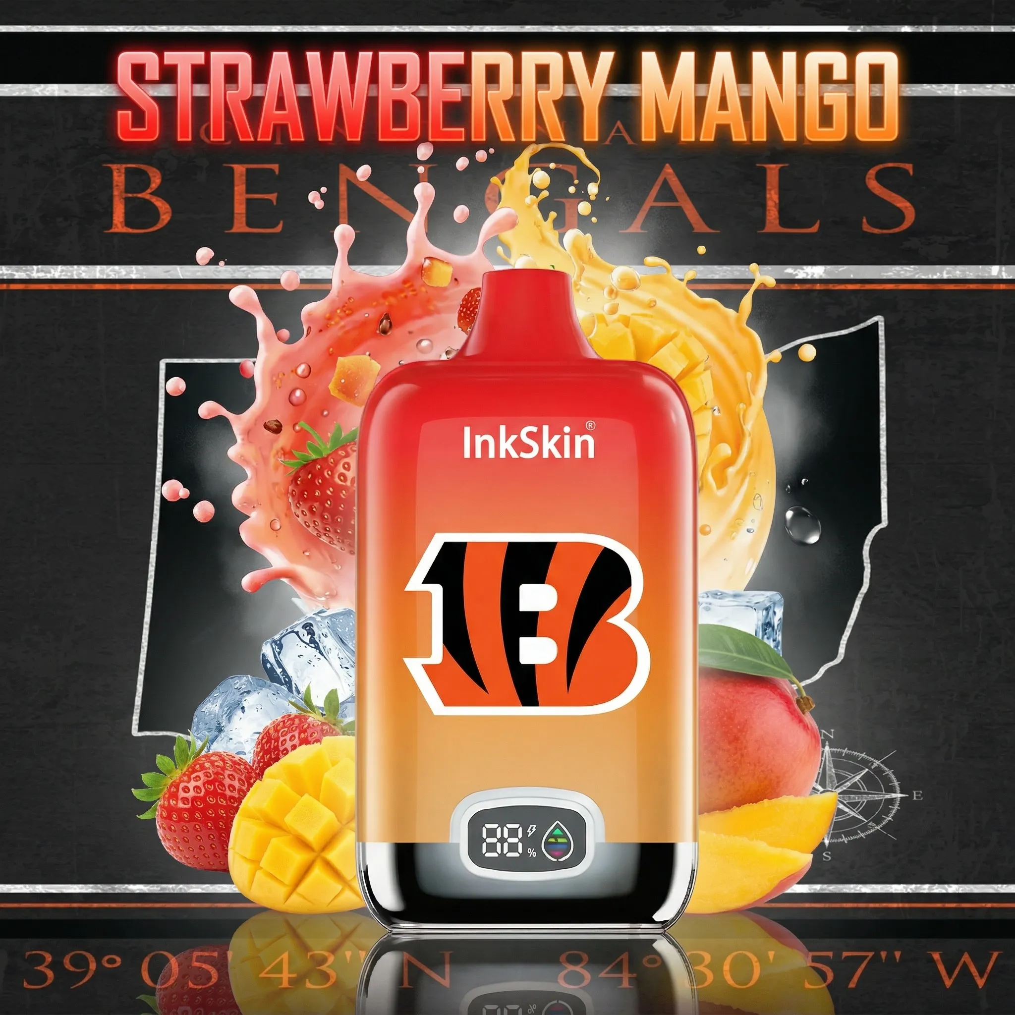 Cincinnati Bengals - ⭐InkSkin Digital Box 12000 Puffs - 10+ Flavour Choices ???