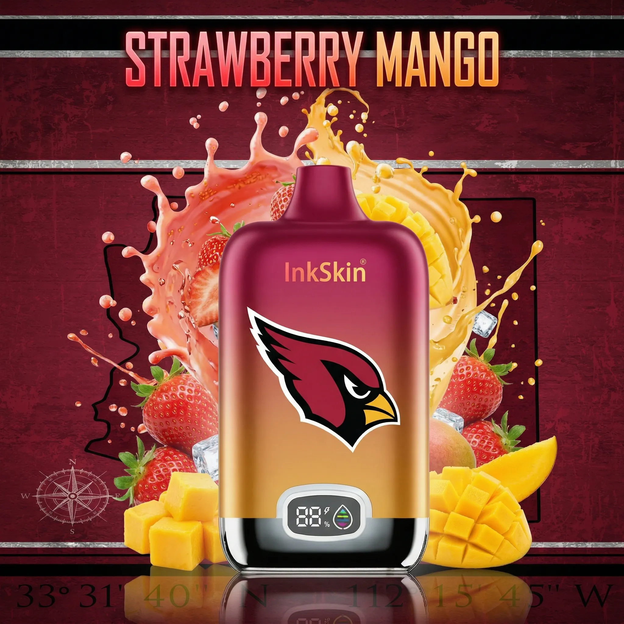Arizona Cardinals - ⭐InkSkin Digital Box 12000 Puffs - 10+ Flavour Choices ???